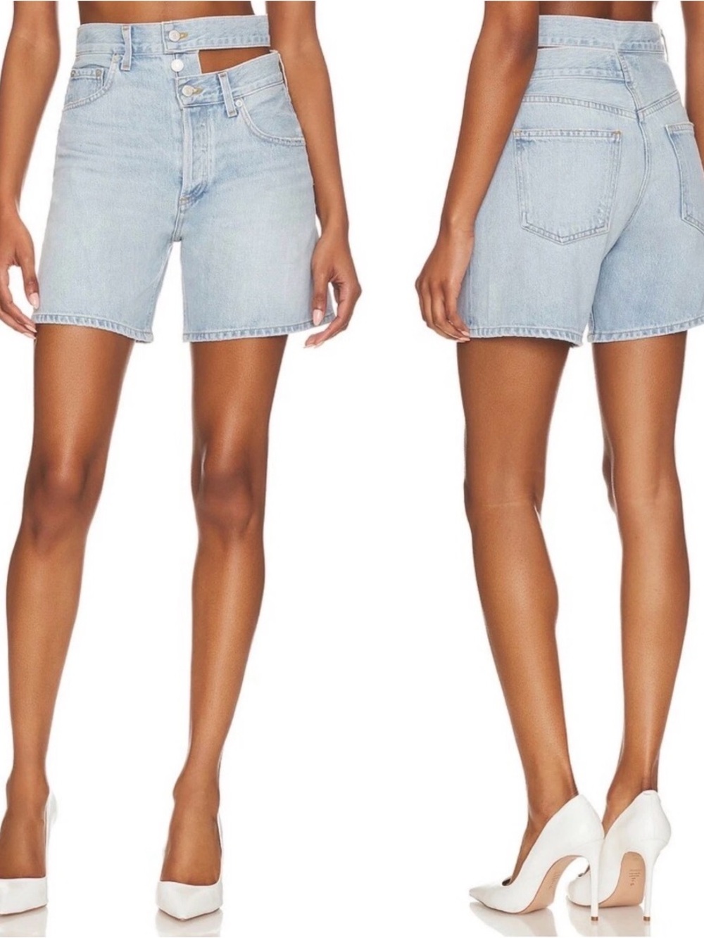 AGOLDE Asymmetric Broken Waistband High Rise Denim Shorts Size 24 Organic Cotton